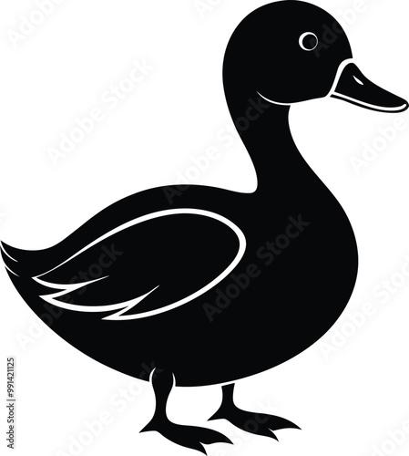 A cute Goose silhouette vector art and black color illustration design with no background, natural wildlife animal graphics design. photo