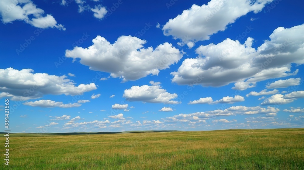 Expansive Field Under a Blue Sky with White Clouds