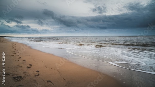 Wallpaper Mural View of a Beach with Footprints in the Sand Torontodigital.ca