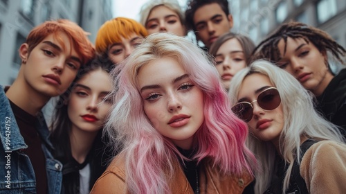 Diverse Friends with Trendy Hairstyles in Urban Setting
