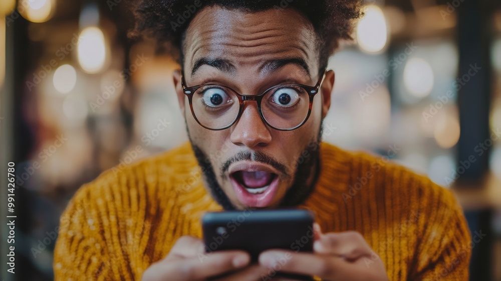 Man Looking Shocked While Reading on Phone Man Looking Shocked While Reading on Phone