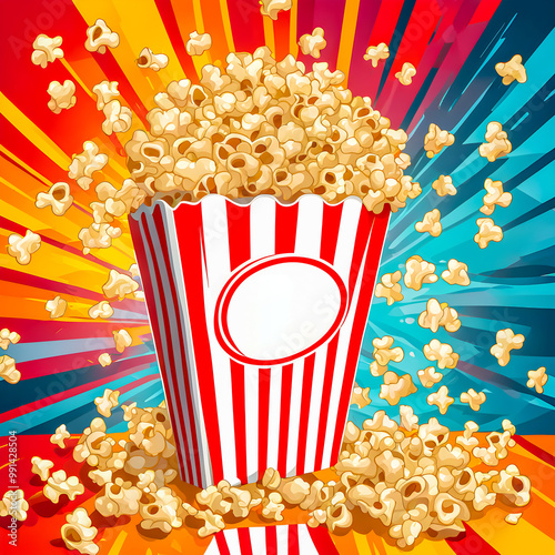 Illustration of popcorn on the abstract background.