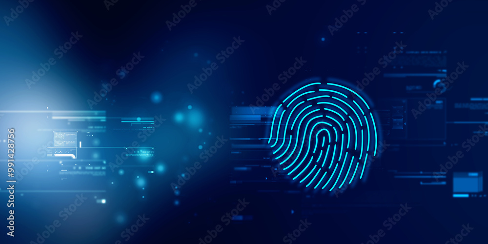 2d Illustration Fingerprint Scanning Technology Concept 