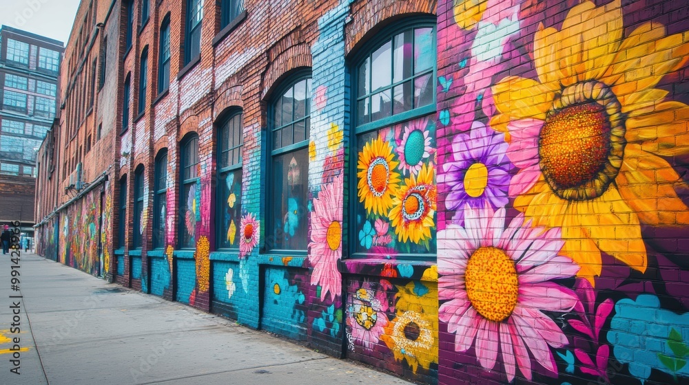 Fototapeta premium Vibrant street art mural on an urban building wall