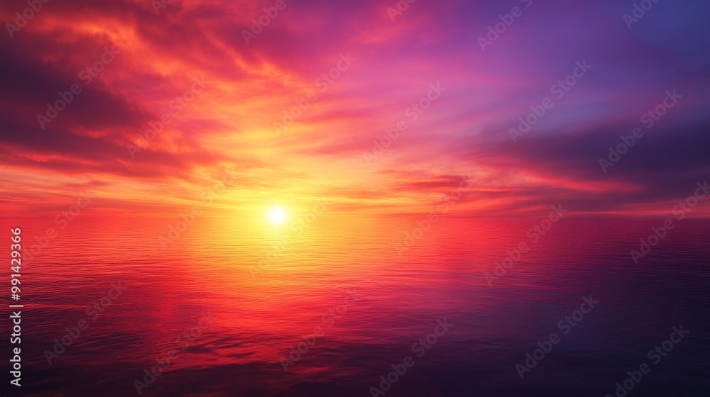 Fototapeta premium Sunset Over Calm Ocean with Colorful Sky