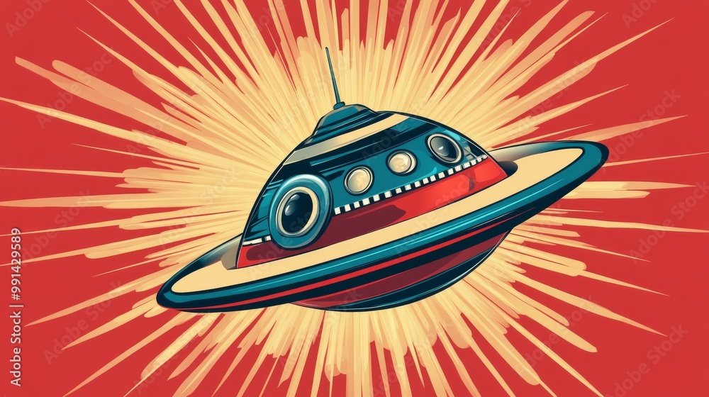 Retro space ship flies up. Pop art vector illustration Retro space ship flies up. Pop art vector illustration