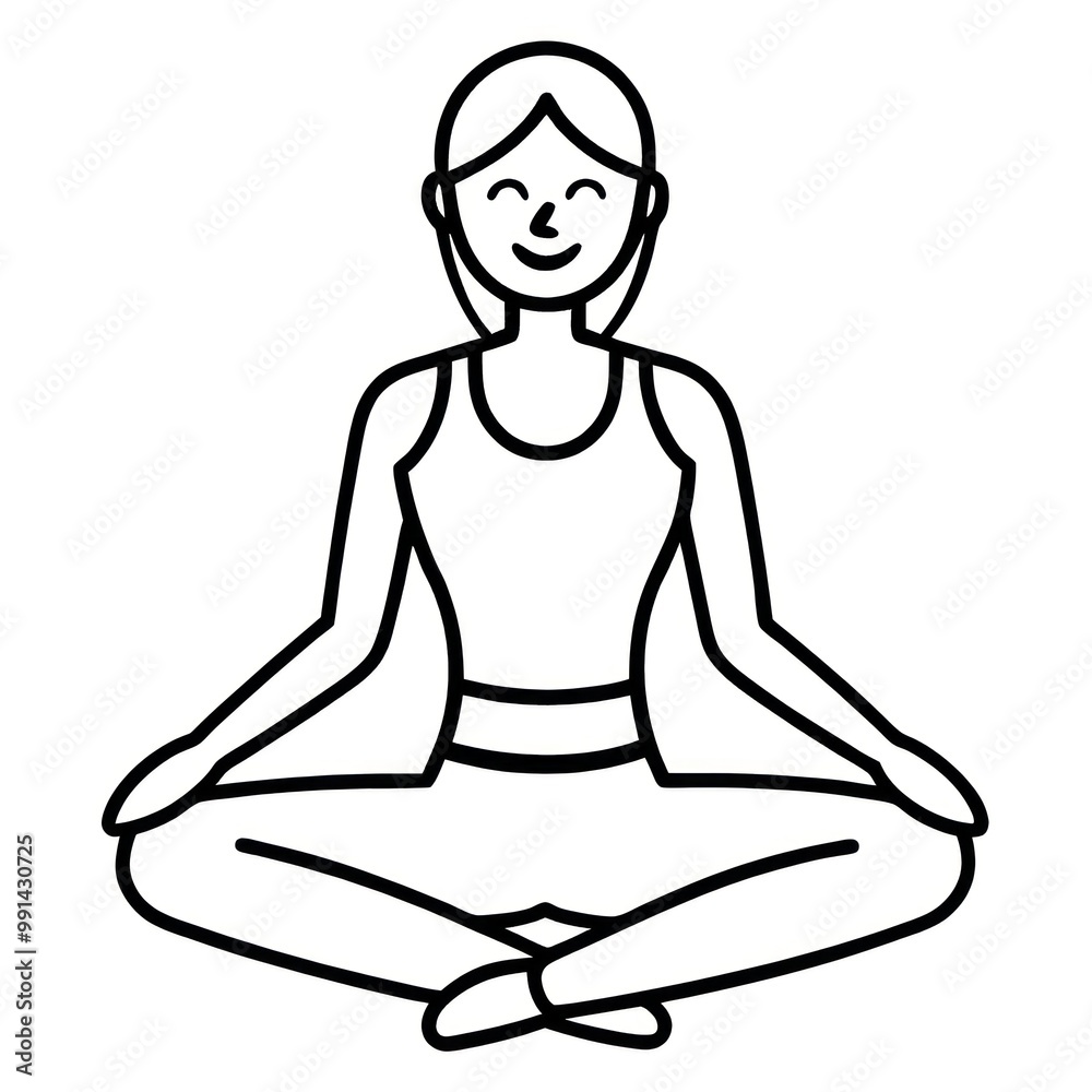 Relaxed Woman Drawing Practicing Yoga on a White Background Relaxed Woman Drawing Practicing Yoga on a White Background