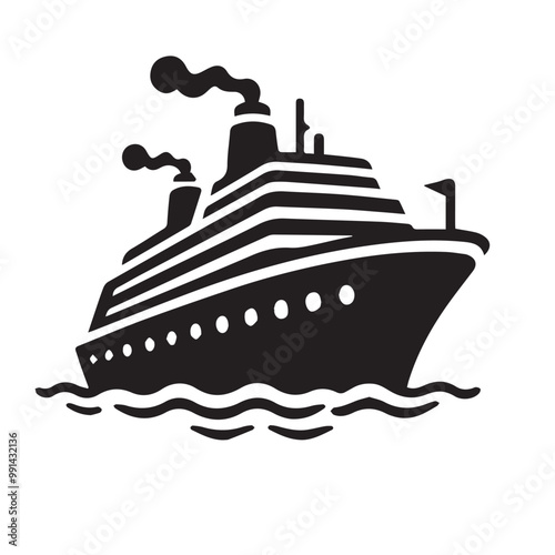 Ship silhouette vector design. cruise ship vector design. Vessel ship silhouette vector design black and white. Ship logo icon full black on white background.