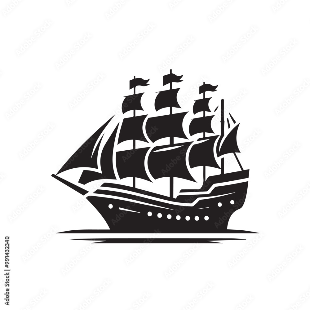 Ship silhouette vector design. cruise ship vector design. Vessel ship silhouette vector design black and white. Ship logo icon full black on white background.
