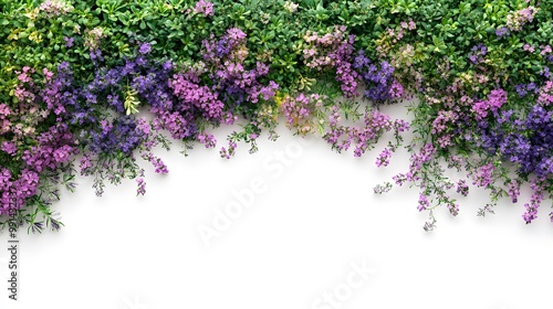 Top view Evergreen colorful flowers and grass field in nature with isolated on transparent background - PNG file, 3D rendering for create and design or etc 