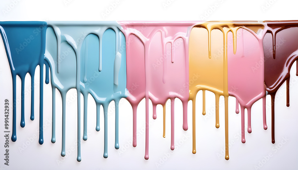 Close up pastel colorful paint dripping isolated on white background. AI generated Close up pastel colorful paint dripping isolated on white background. AI generated