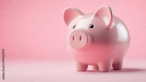 Pink piggy bank on a soft pink background, symbolizing savings and financial planning. Perfect for finance-related themes.