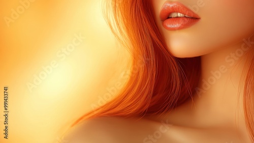 A woman's lips and hair against a warm backdrop, highlighting beauty and elegance in soft lighting.