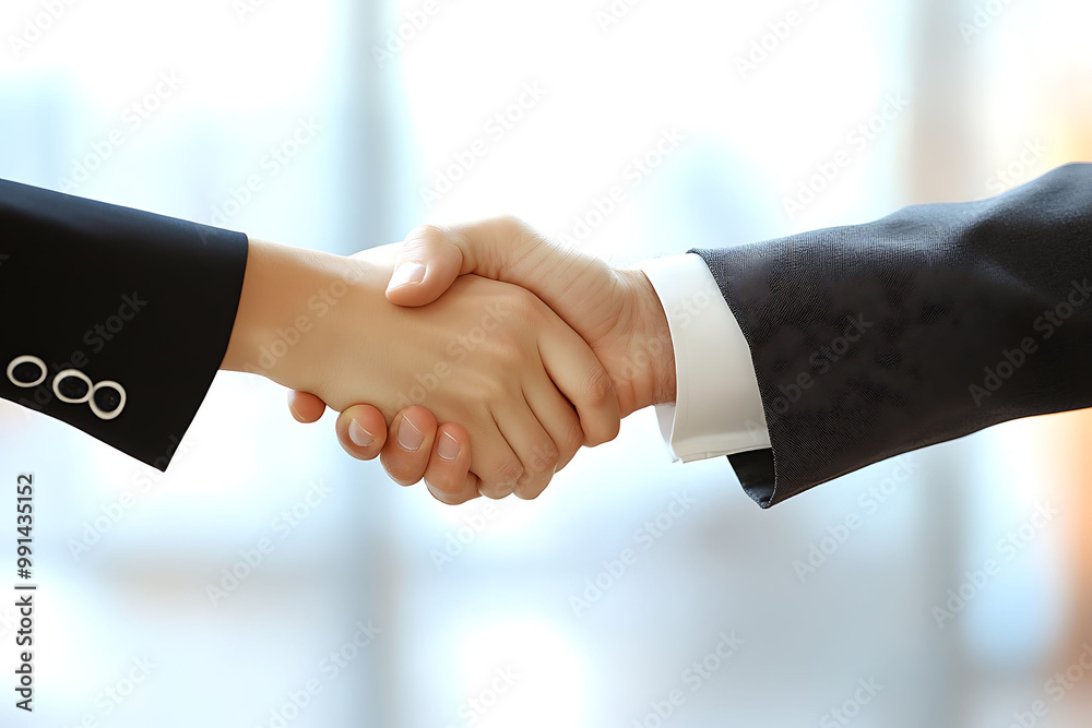 A man and a woman shake hands in a business deal. A man and a woman shake hands in a business deal.