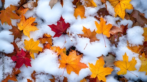 Snow covered fall leaves
 photo