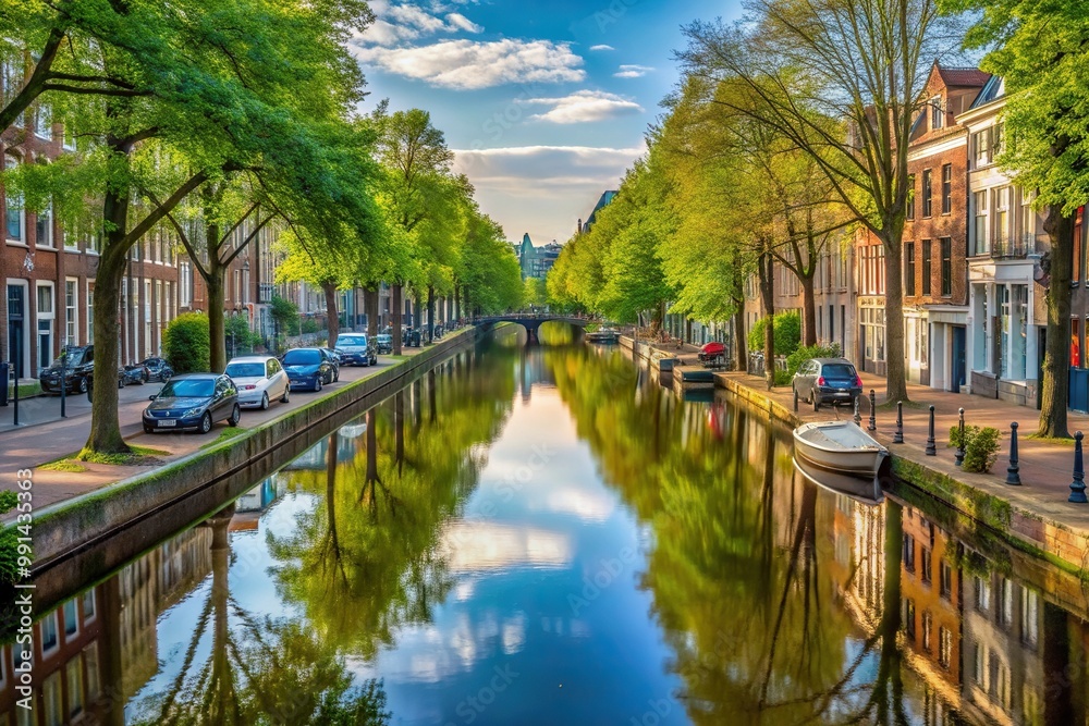 A serene photograph of a canal in Westerpark Amsterdam capturing the minimalist beauty of the surroundings, sunlight, urban, tranquility, serene, landscape, Amsterdam, leisure, nature A serene photograph of a canal in Westerpark Amsterdam capturing the minimalist beauty of the surroundings, sunlight, urban, tranquility, serene, landscape, Amsterdam, leisure, nature