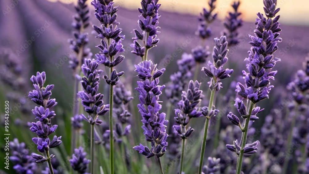 Naklejka premium Close-Up of Lavender Stalks in Bloom
