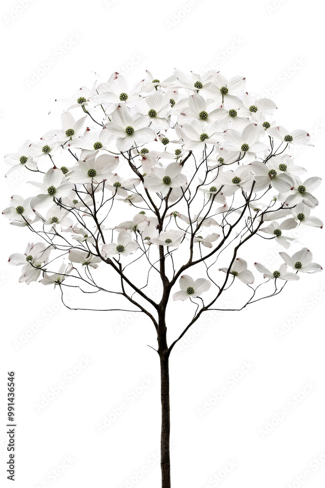 A flowering dogwood tree with white blossoms, isolated on transparent background, PNG file, delicate and vibrant A flowering dogwood tree with white blossoms, isolated on transparent background, PNG file, delicate and vibrant