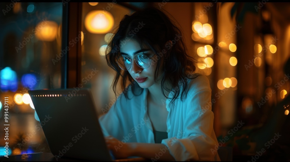 Portrait of happy young businesswoman sitting at computer desk in office Portrait of happy young businesswoman sitting at computer desk in office