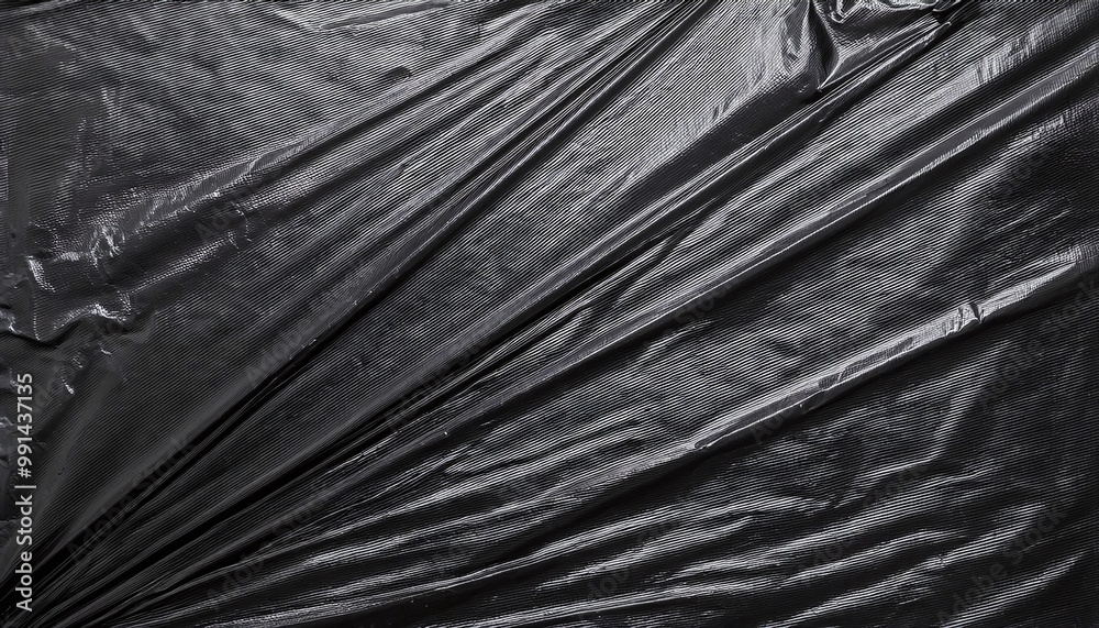 Fototapeta premium Creased black plastic polyethylene film texture