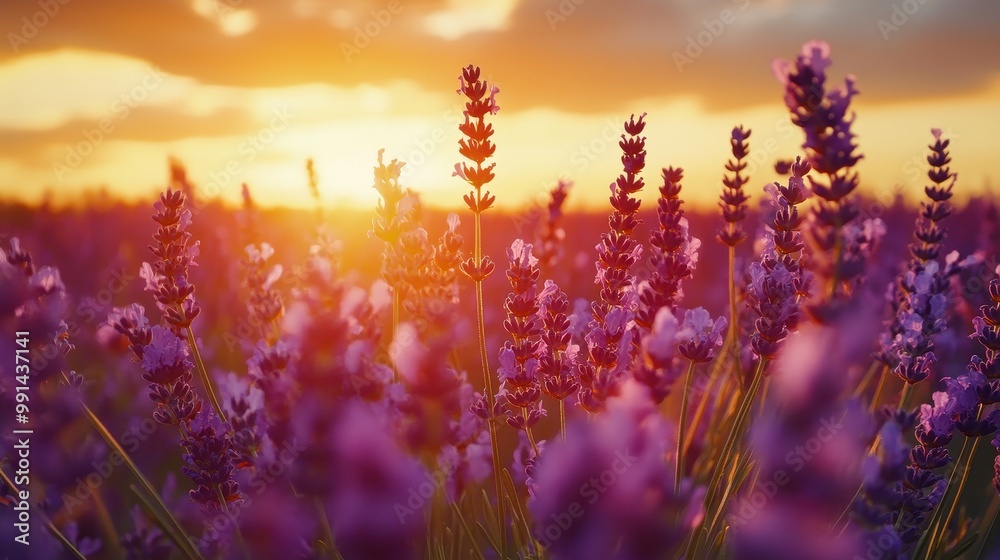 Naklejka premium Lavender Field at Sunset