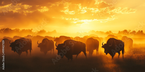 Buffalo Silhouette - Herd in Motion