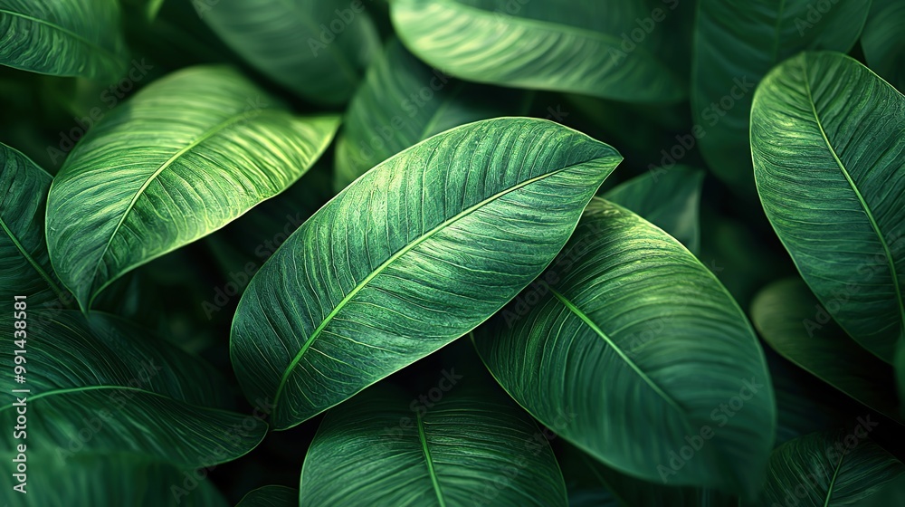 Lush green leaves with intricate veins create a natural pattern. Lush green leaves with intricate veins create a natural pattern.