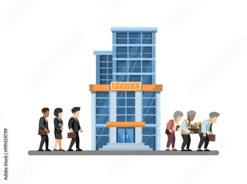 Office Worker Fresh Graduates And Retirees Cartoon Illustration Vector