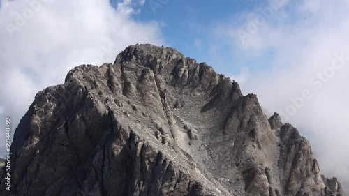 Top of Greek Mountain Olympus. View of the highest peak of Olympus mountain, named Mitikas, in Greece. Zoom in.