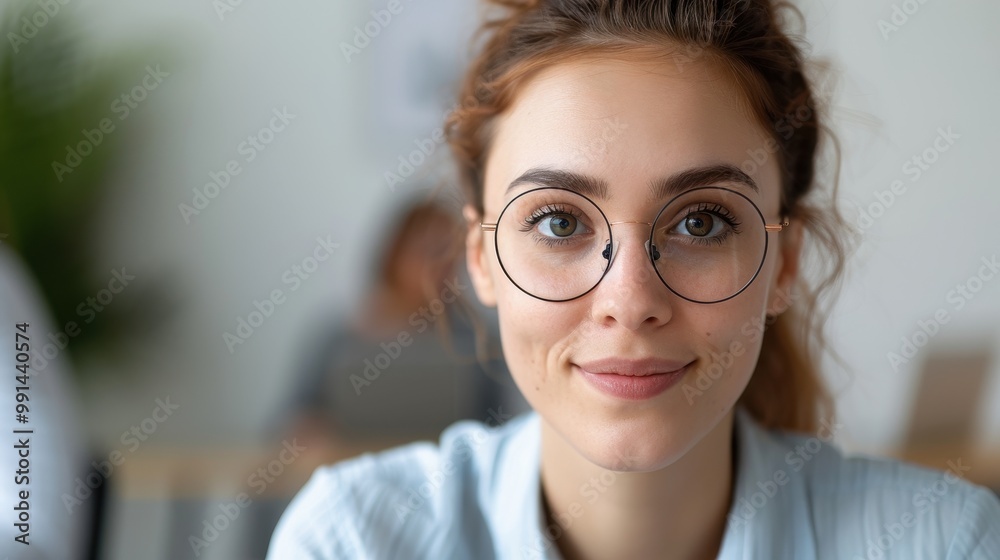 A woman with friendly expression sits in a modern office setting, conveying professionalism and approachability. A woman with friendly expression sits in a modern office setting, conveying professionalism and approachability.