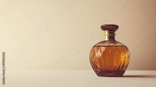 A vintage-inspired perfume bottle with an antique feel, against a plain background offering space for text. -