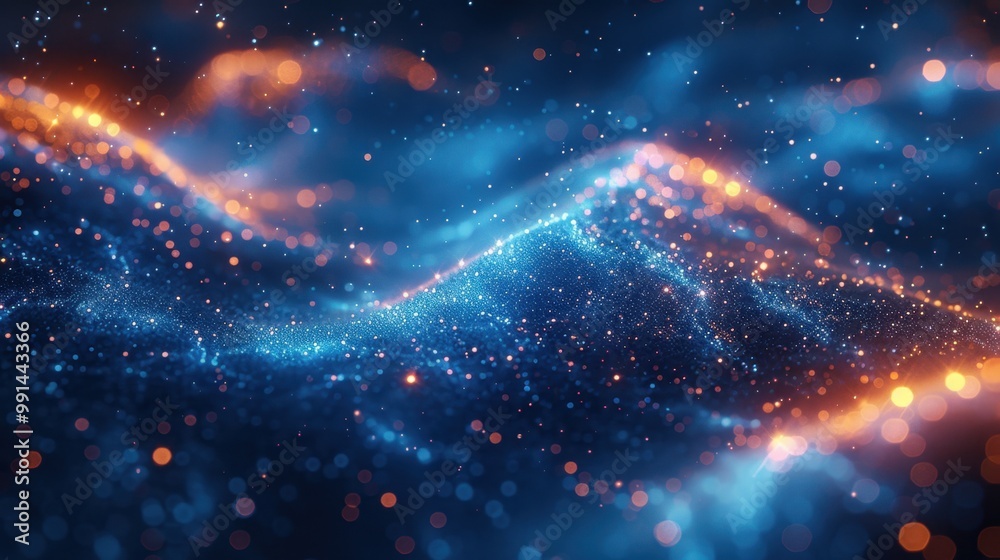 Fototapeta premium 曲线粒子波纹弯曲线条点线科技背景