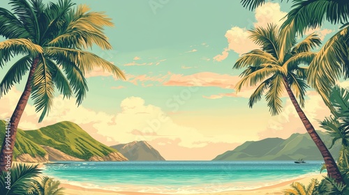 Tropical Paradise: Palm Trees Framing a Serene Beach