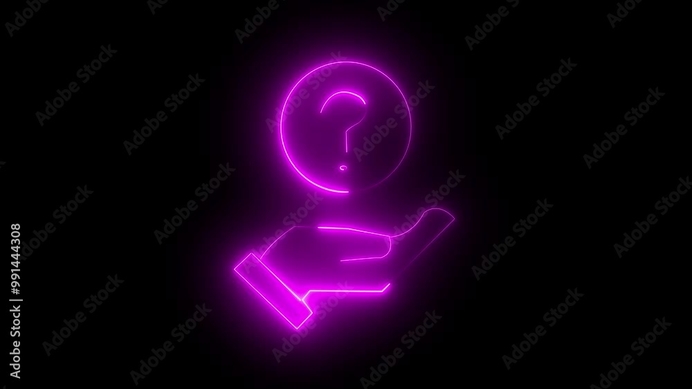 Glowing neon line question mark icon Sign in hand icon concept on black background. investment, growth business, profit, Money, profit, finance success Glowing neon line question mark icon Sign in hand icon concept on black background. investment, growth business, profit, Money, profit, finance success