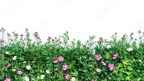 Top view Evergreen colorful flowers and grass field in nature with isolated on transparent background - PNG file, 3D rendering for create and design or etc 