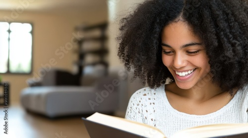 Serene Young Woman Enjoying Good Book at Home