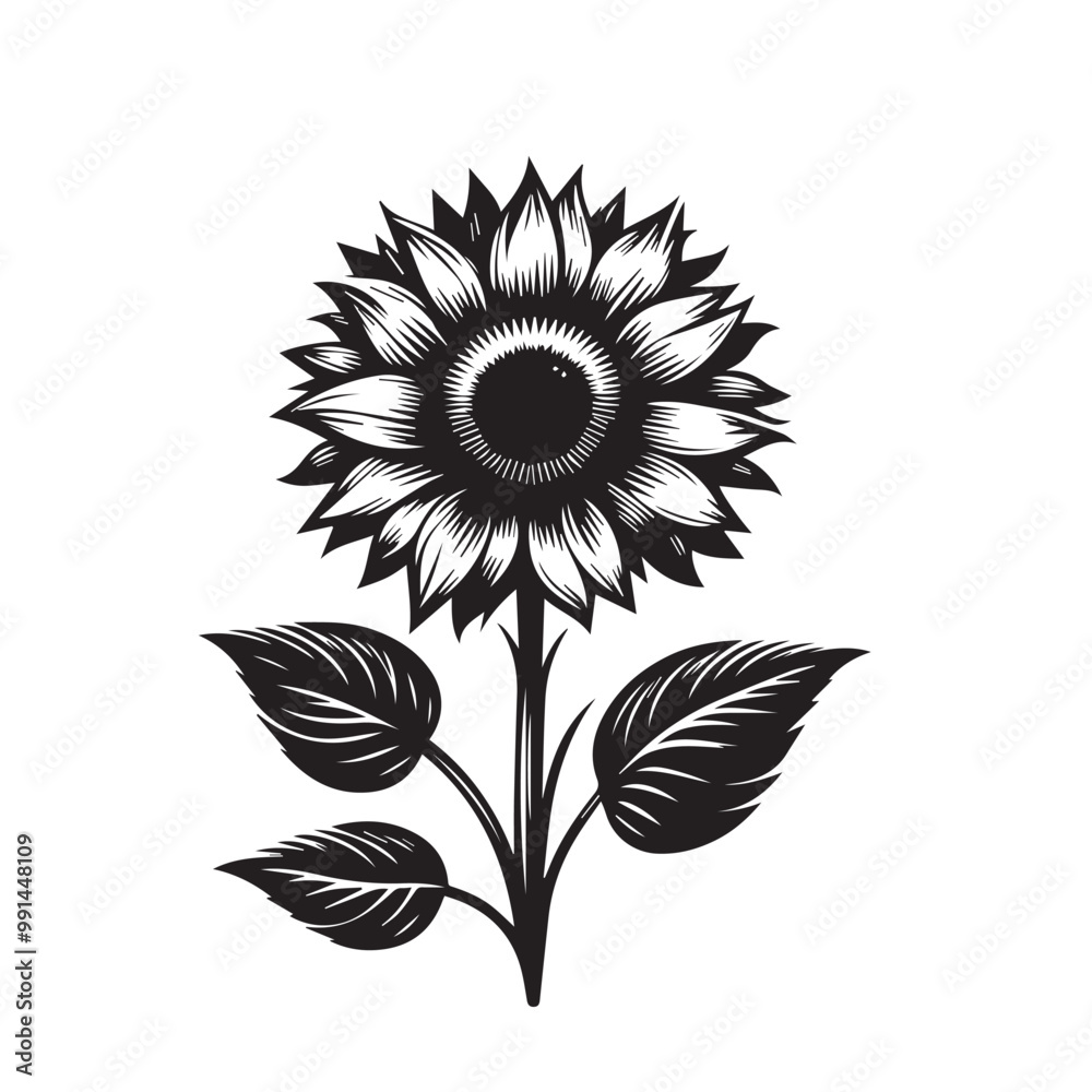 Fototapeta premium Sunflower silhouette vector design. Sunflower logo, icon black and white. Sunflower vector illustration.