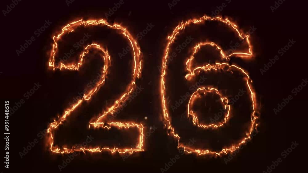 Burning Number. Fire number 26 animation