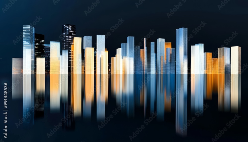 A financial cityscape at night where every building is a bar or line graph, showcasing the integration of economic data with urban design. A financial cityscape at night where every building is a bar or line graph, showcasing the integration of economic data with urban design.