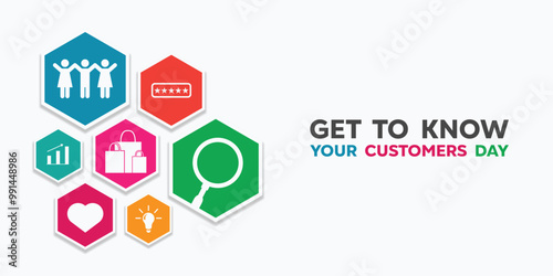 National Get To Know Your Customers Day. Great for cards, banners, posters, social media and more. White background.