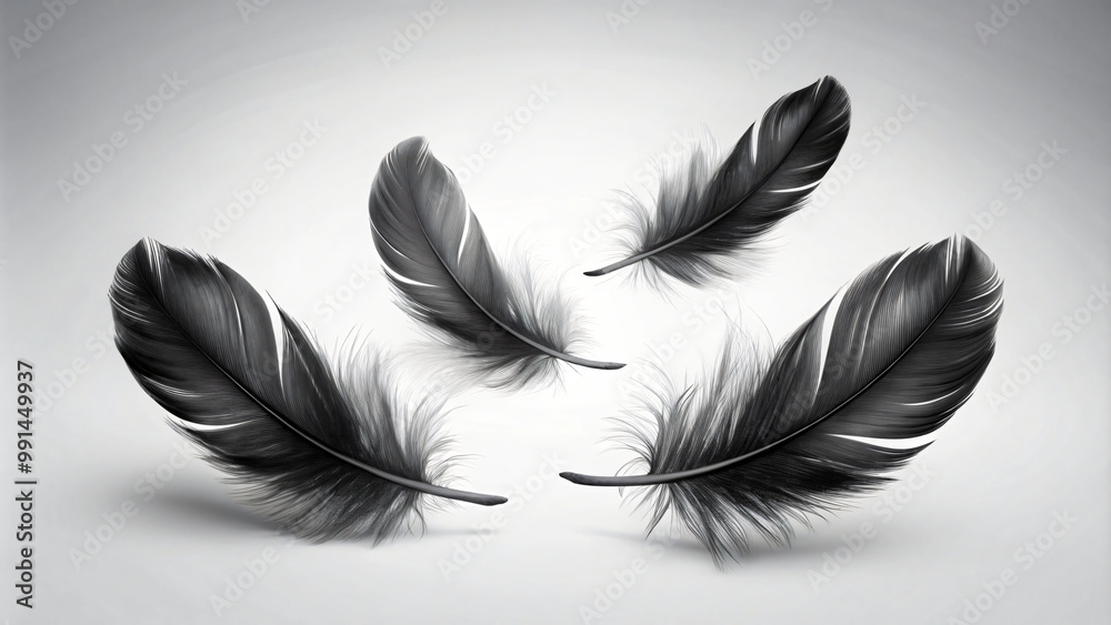 Black abstract feather, isolated on white background, soft and fluffy Black abstract feather, isolated on white background, soft and fluffy