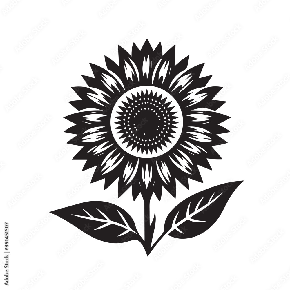 Sunflower silhouette vector design. Sunflower logo, icon black and white. Sunflower vector illustration. Sunflower silhouette vector design. Sunflower logo, icon black and white. Sunflower vector illustration.