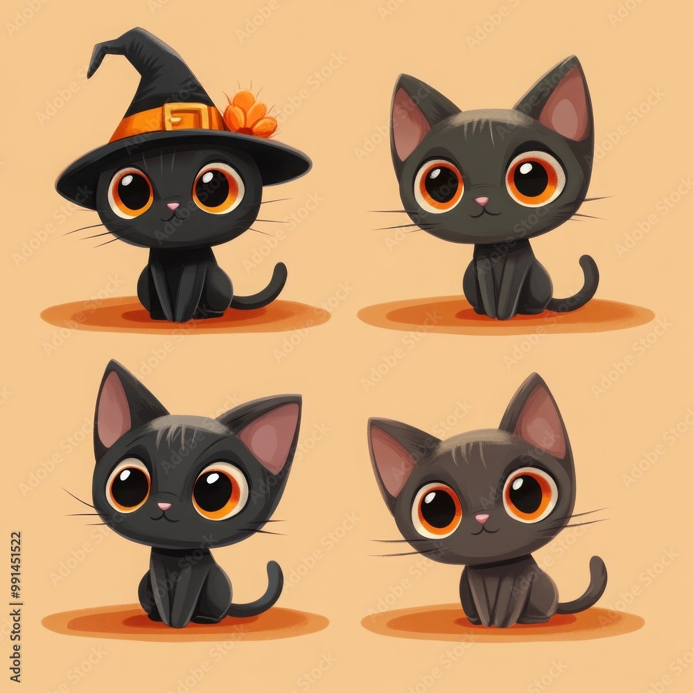A set of adorable Halloween-themed avatars based on a Tiny witch cat. A set of adorable Halloween-themed avatars based on a Tiny witch cat.