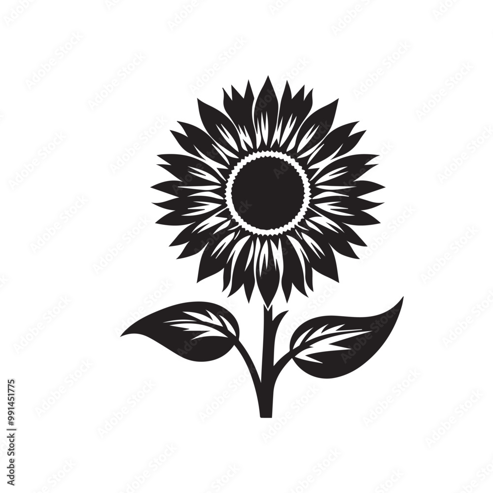Fototapeta premium Sunflower silhouette vector design. Sunflower logo, icon black and white. Sunflower vector illustration.