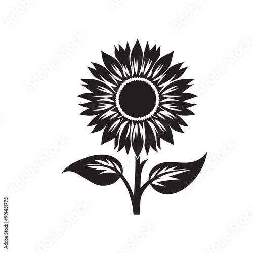 Sunflower silhouette vector design. Sunflower logo, icon black and white. Sunflower vector illustration.