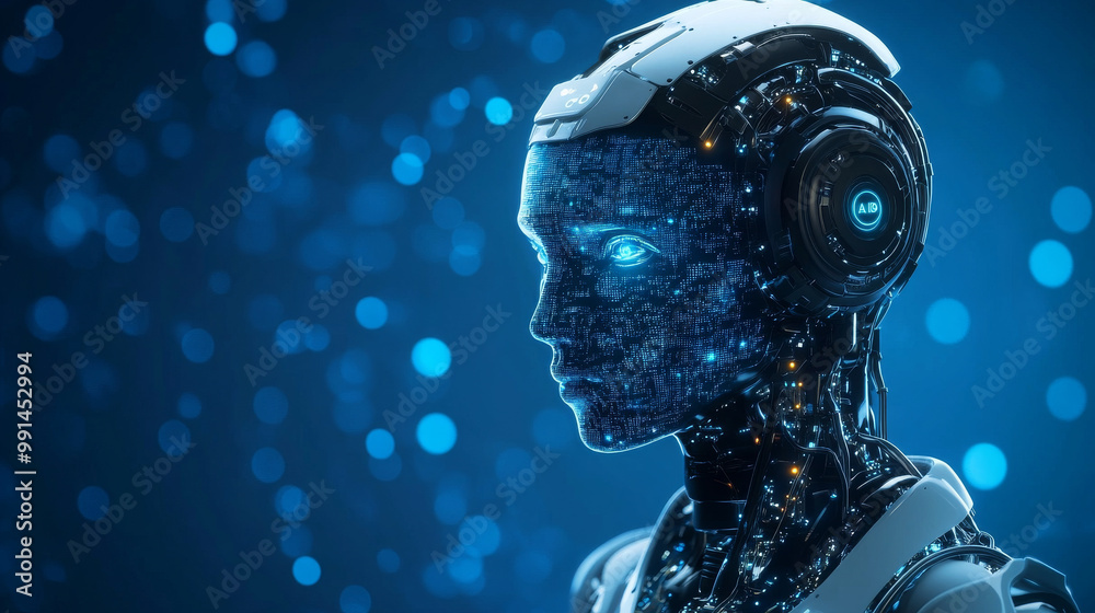 Artificial intelligence (AI) is changing how we work with data. This image shows a futuristic digital concept on a blue background, highlighting the power of AI in our future. Artificial intelligence (AI) is changing how we work with data. This image shows a futuristic digital concept on a blue background, highlighting the power of AI in our future.