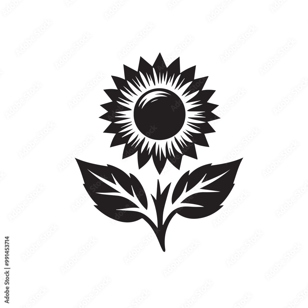 Fototapeta premium Sunflower silhouette vector design. Sunflower logo, icon black and white. Sunflower vector illustration.