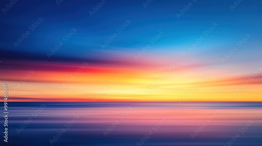 Stunning sunset over a tranquil ocean, showcasing vibrant colors that blend beautifully in the sky and water. Stunning sunset over a tranquil ocean, showcasing vibrant colors that blend beautifully in the sky and water.