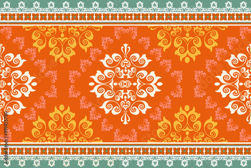 INDIAN TRADITIONAL FLORAL SANGANERI BLOCK PRINT WITH BORDER SEAMLESS PATTERN VECTOR ILLUSTRATIONAND DRAWN PAISLEY FLORAL JAIPUR PRINTS SEAMLESS PRINT DIGITAL PATTERN WITH SEAMLESS BORDER VECTOR FILE