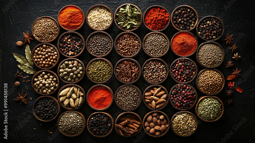 Fototapeta premium spice and herbs background with copy space